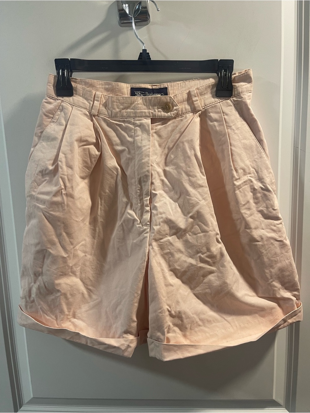 Burberry Light Peach Pleated High-Waist Bermuda Shorts Have Small Spots